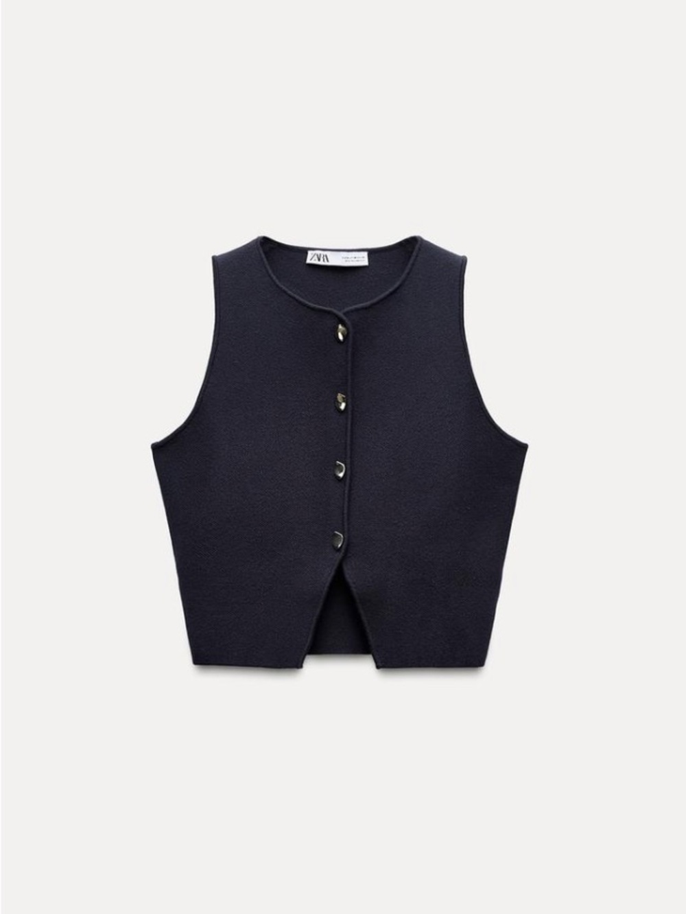Zara Navy Sleeveless Knit Button-Front Top - Picture 4 of 4